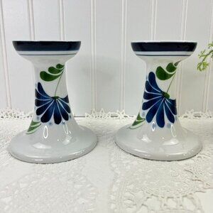 1 Pair Of 5.25" Dansk Candlestick Holders White Blue Sage Song Tabletop Display